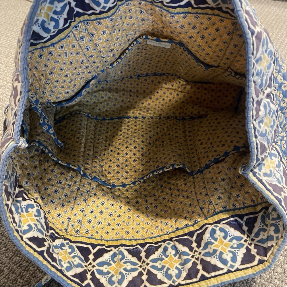 Vera Bradley Bag Villager Blue Yellow Large Shoulder Paisley Geometric Design - Picture 3 of 6